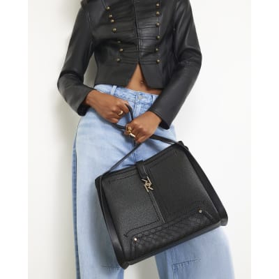 Black RR Tab Front Slouch Bag