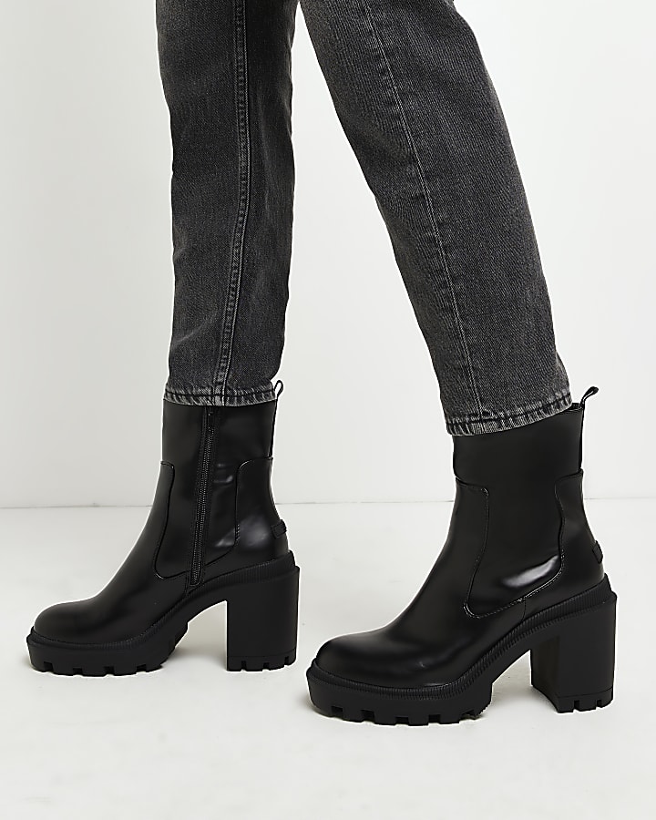 Black rubber heeled ankle boots