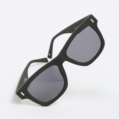 Black rubber square sunglasses River Island