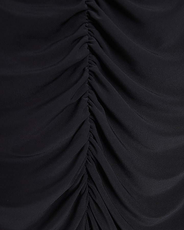 Black ruched bodycon midi dress