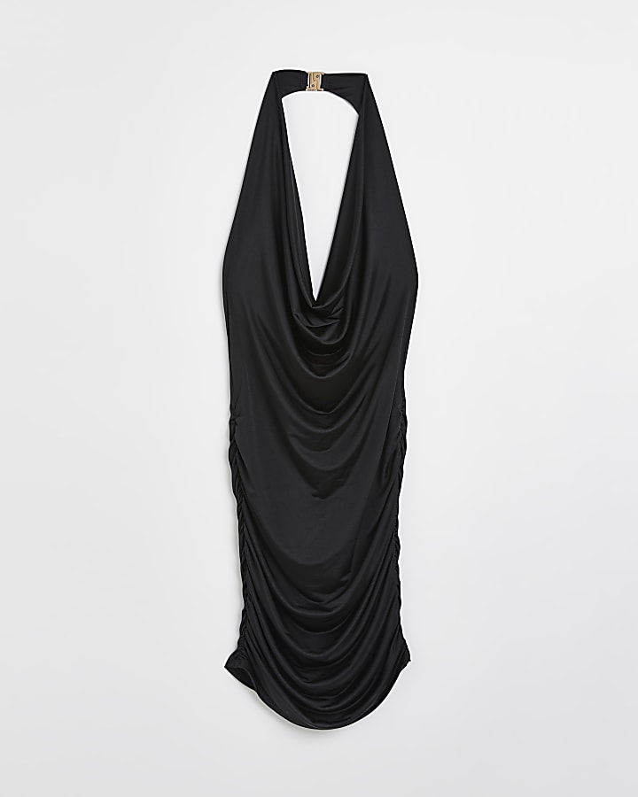 Black ruched bodycon mini dress