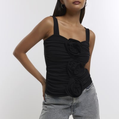 Oui Blue Jewel Ribbed Vest Top - Camisoles & Vests from Shirt Sleeves UK