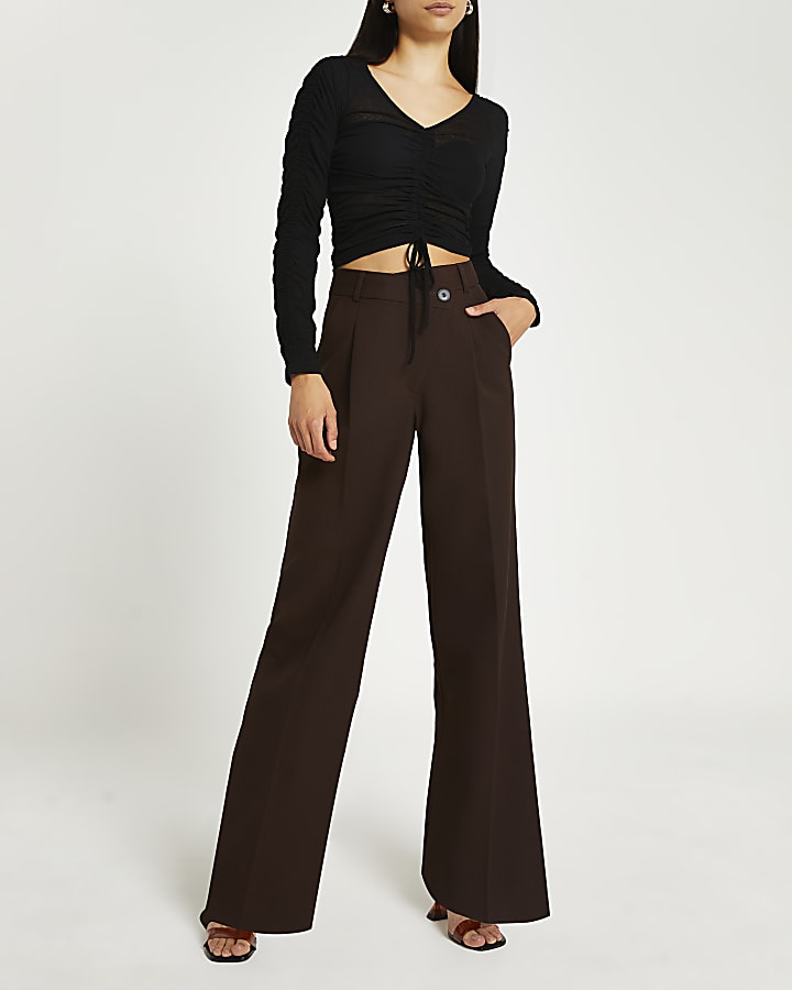 Black ruched cropped top