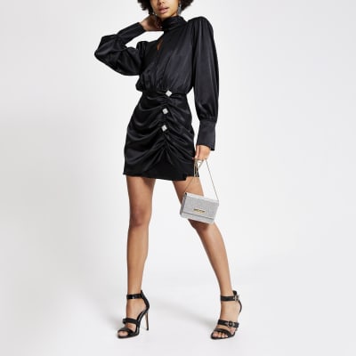 river island black satin dress