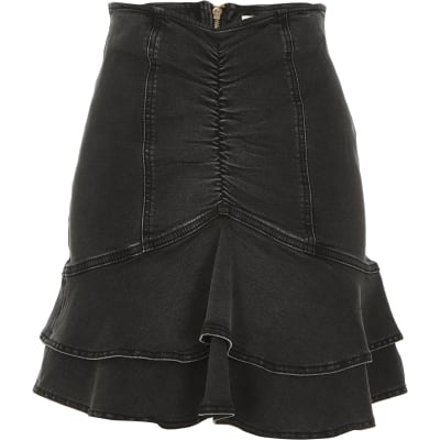 river island black denim skirt