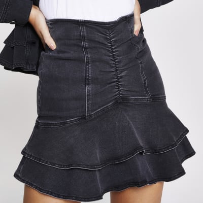 river island black denim skirt