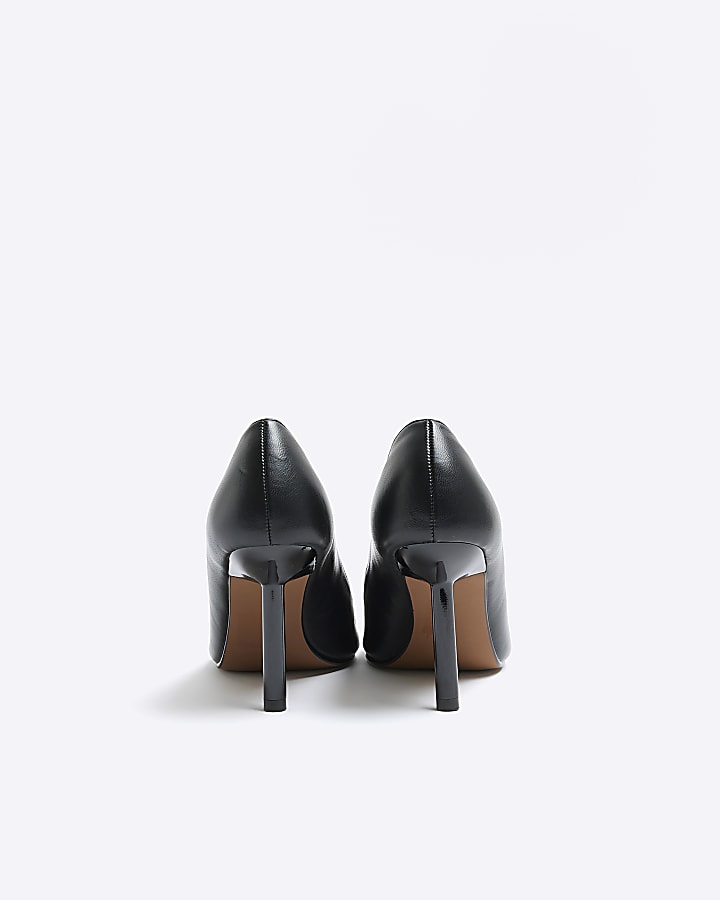 Black ruched heeled court shoes