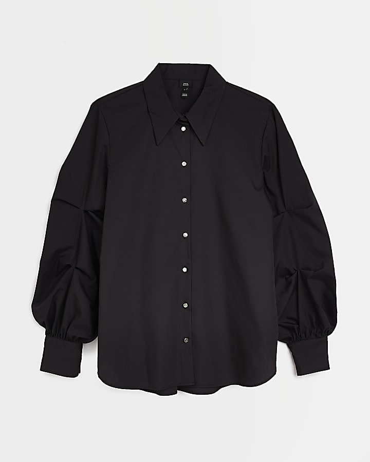 Black ruched long sleeve shirt