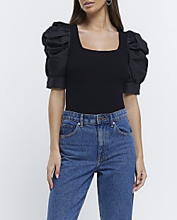 Black ruched short sleeve top
