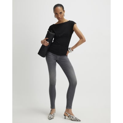 Black Ruched Short Sleeve Top