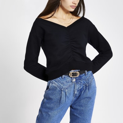 v neck cropped sweatshirt