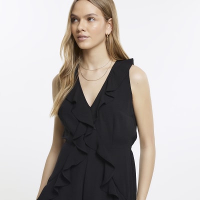Black ruffle playsuit