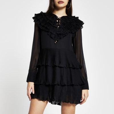 river island black pleated dress