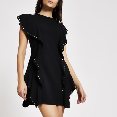 Dottie Bodycon Ruffle Mini Dress Black