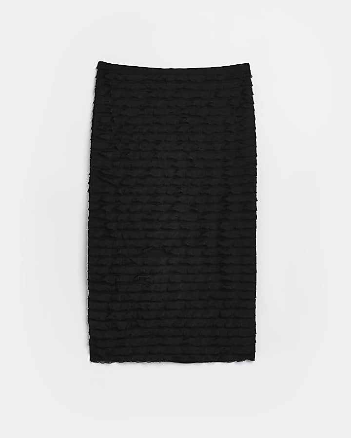 Black ruffled midi skirt