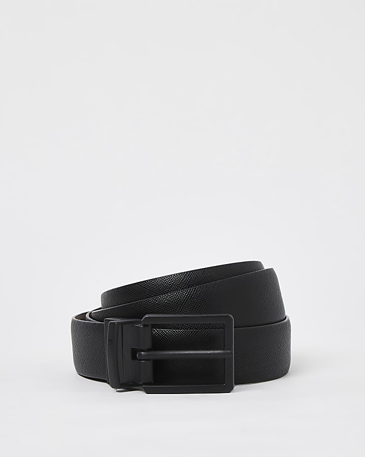 Black saffiano reversible belt
