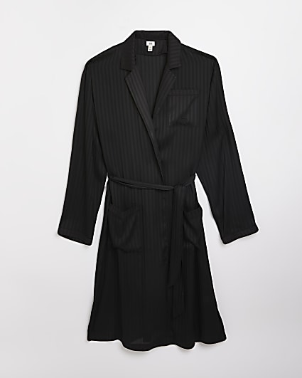 Black sateen stripe dressing gown