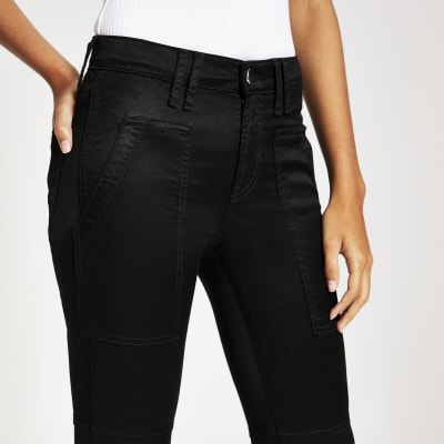 black satin skinny jeans