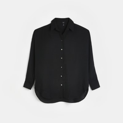 Black satin batwing sleeve shirt