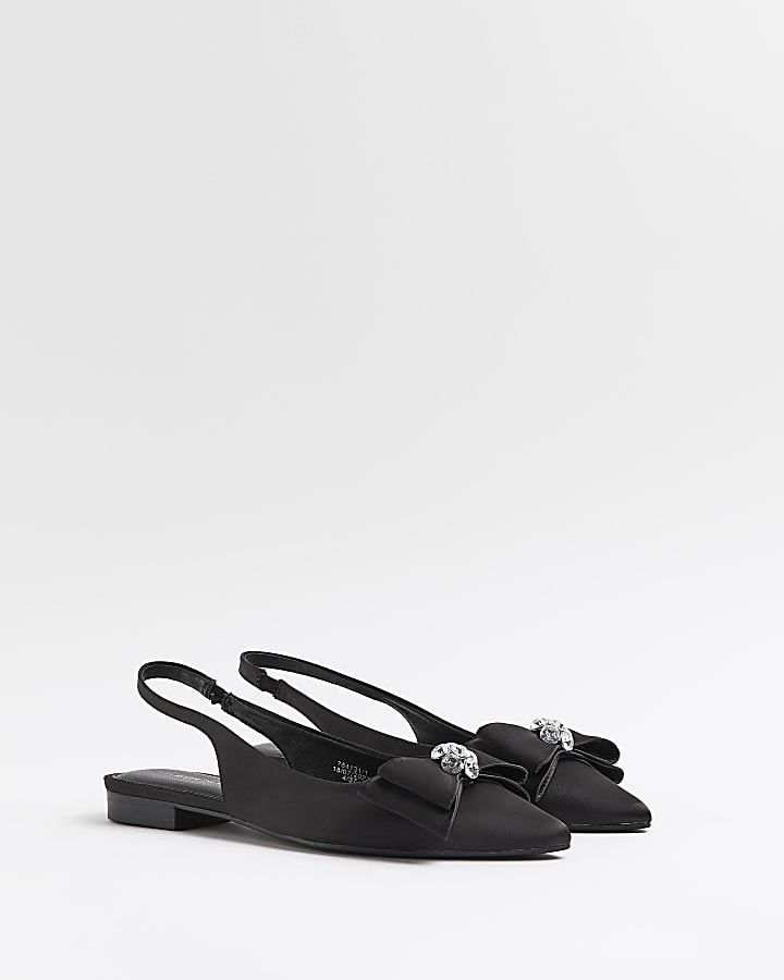 Black satin bow shoes