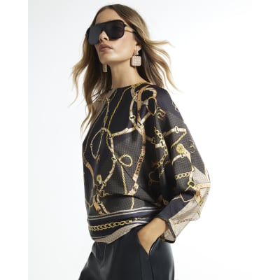 Satin Chain Print Batwing Top
