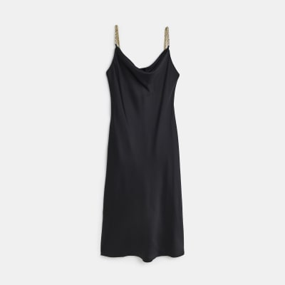 River island black silk hot sale dress