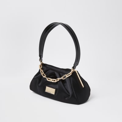 Black satin chain underarm bag