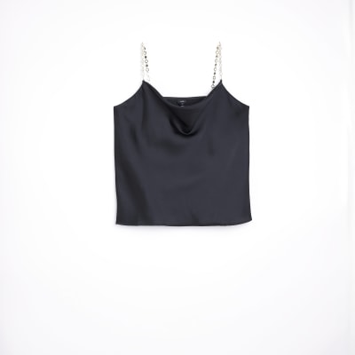 Black Satin Cowl Neck Cami Top