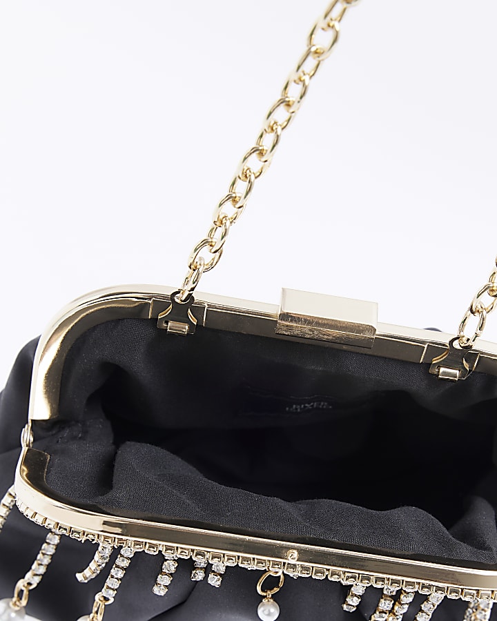 Black satin cross body purse
