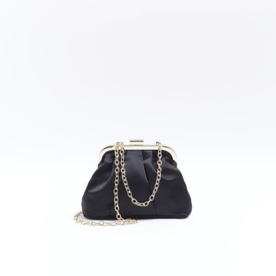 Black satin cross body purse