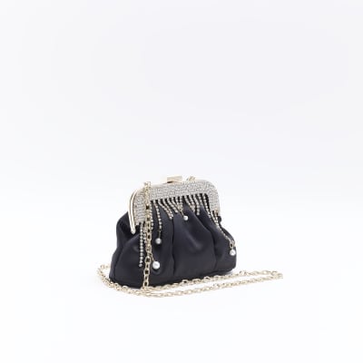 Black satin cross body purse