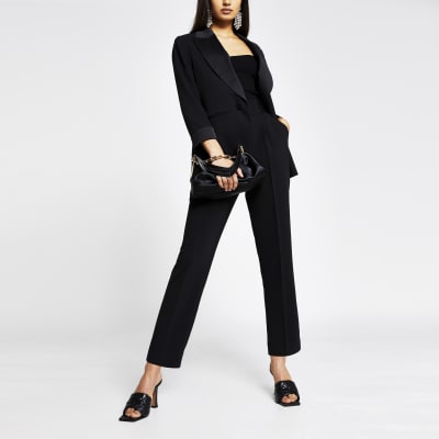 black skinny satin trousers