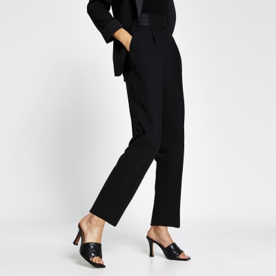 black satin skinny trousers