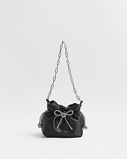 Black satin embellished shoulder bag