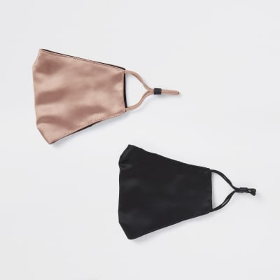 Black satin face covering 2 pack
