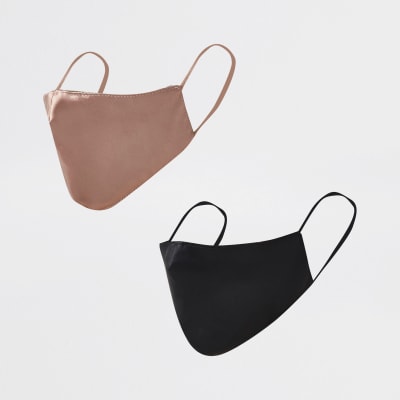 Black satin face covering 2 pack