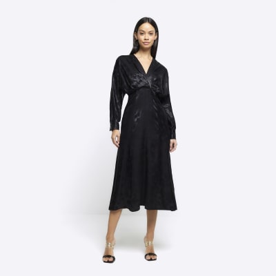 River island black midi dress online