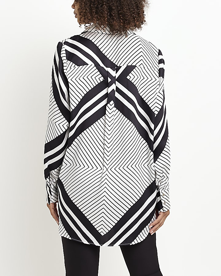 Black satin geometric oversized shirt