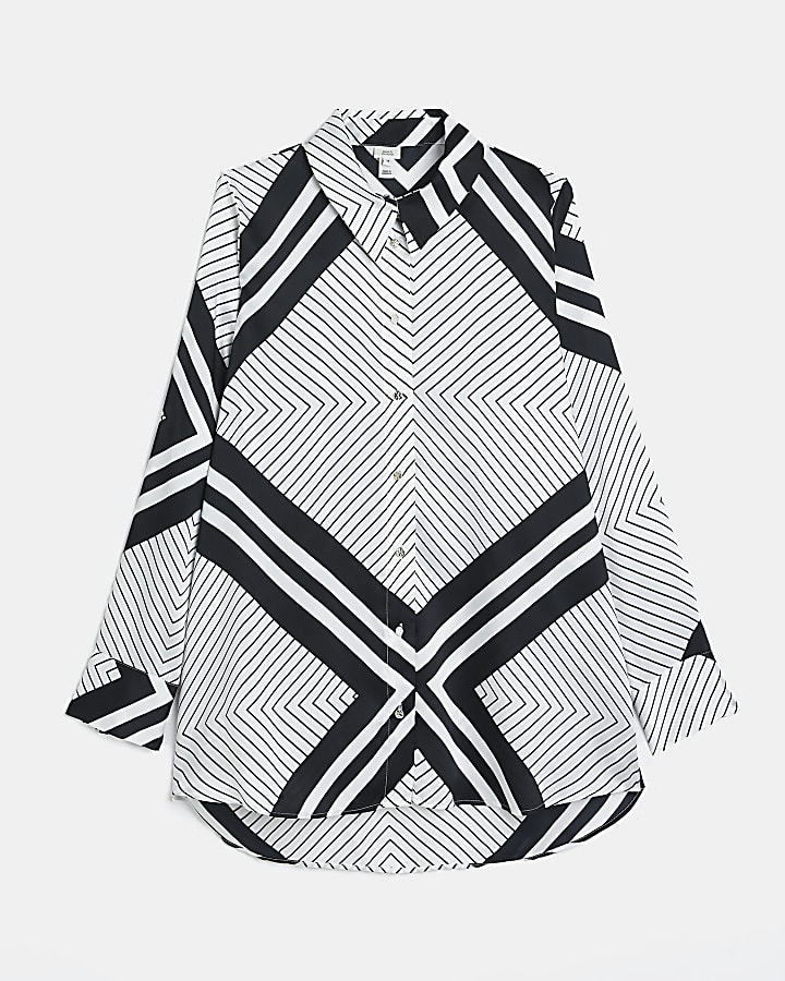 Black satin geometric oversized shirt