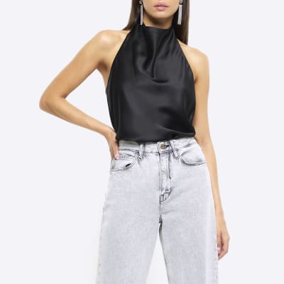 Halter neck satin top on sale