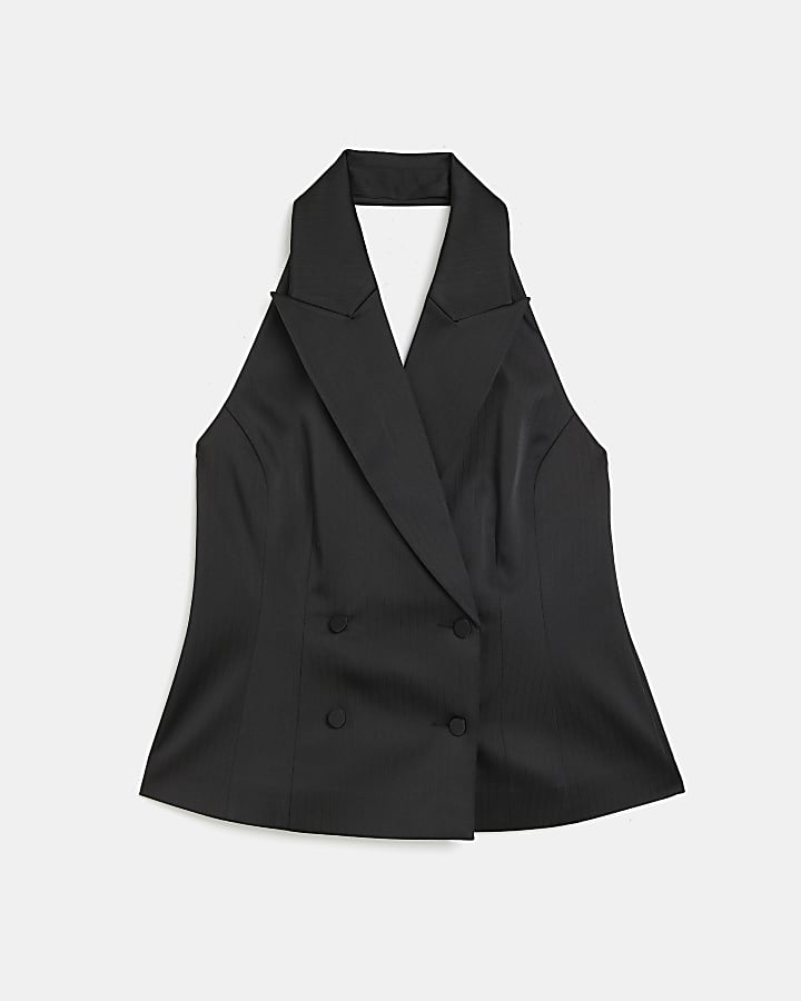 Black satin halter neck waistcoat