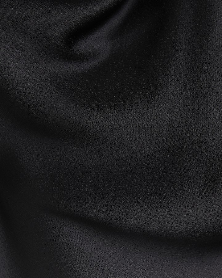 Black satin lace detail slip midi dress