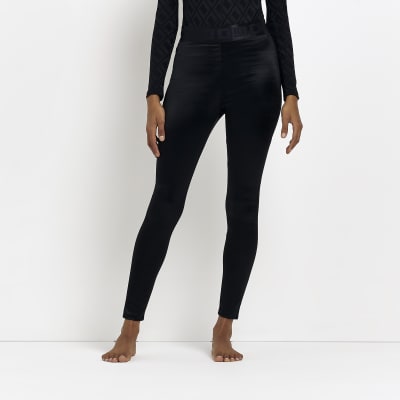 Black satin leggings | River Island