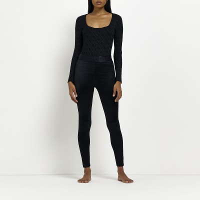 Black satin leggings River Island