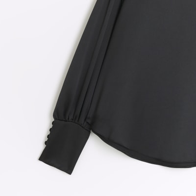 Black satin long sleeve blouse | River Island