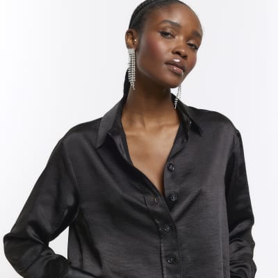 Black satin best sale long sleeve shirt