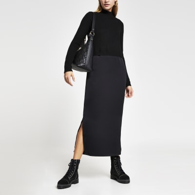 river island black satin dress