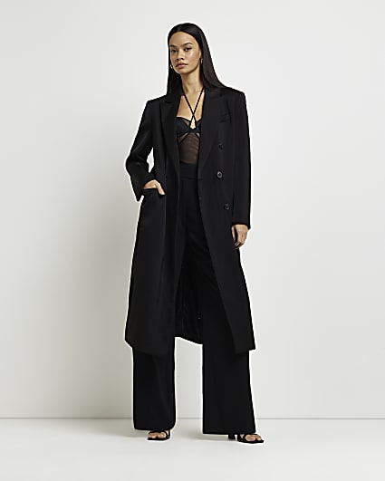 Black satin longline coat