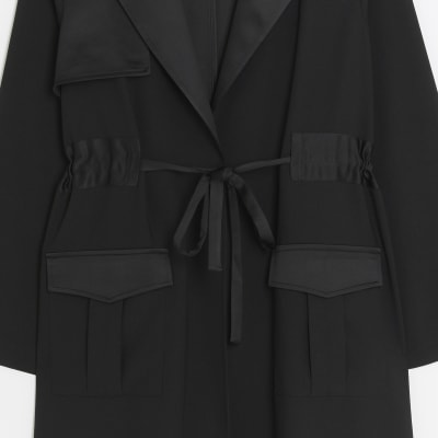 Black satin longline duster coat