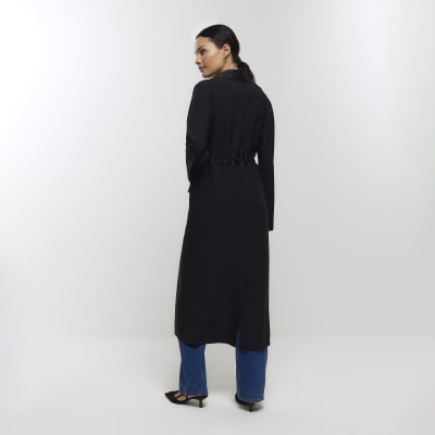 Black satin longline duster coat River Island